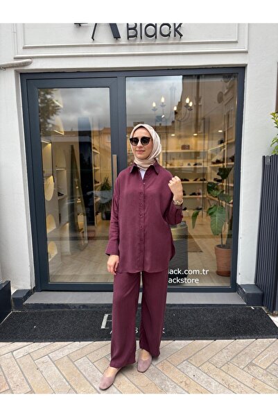Babil Butik Taşlanmış Pantolonlu Kadın Takım Bordo