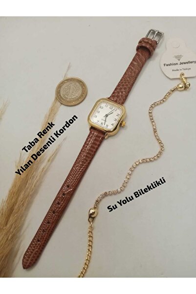 Brality ساعة يد نسائية كلاسيكية بلون بني داكن مع حزام ذهبي عصري - مع سوار من ...