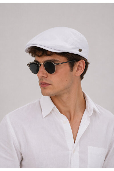 Zeramine 2024 Beyaz Erkek London Kasket – Yazlık Flat Cap İngiliz Şapka Modeli