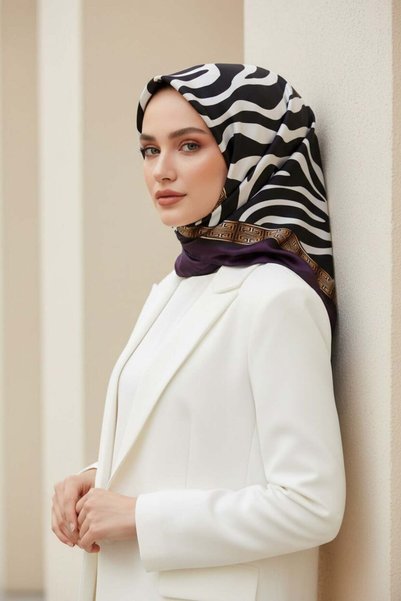 Vissona %100 Twill İpek Zebra Desenli Mürdüm - Gold Renkli 90x90 Eşarp Dikim ...