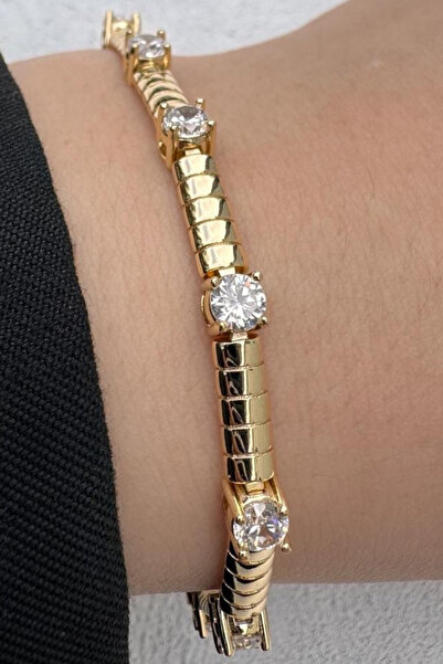 Leo'Stone Steel Bracelet with Gold Zircon Stone, Gold Color, Women'S, Non-Tar...