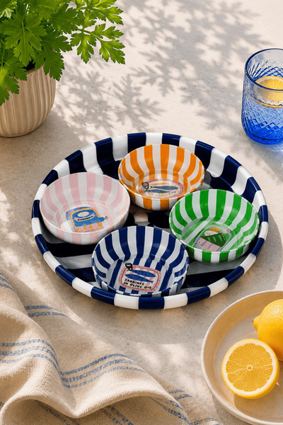 Sarkap Home 26 Cm Sardines Mavi Meyve Tabağı ve 4'lü Çerezlik Seti