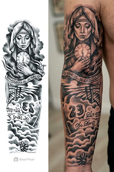 BP Tattoo Rahibe Dövmesi Kol Kaplama Geçici Kol Dövmesi