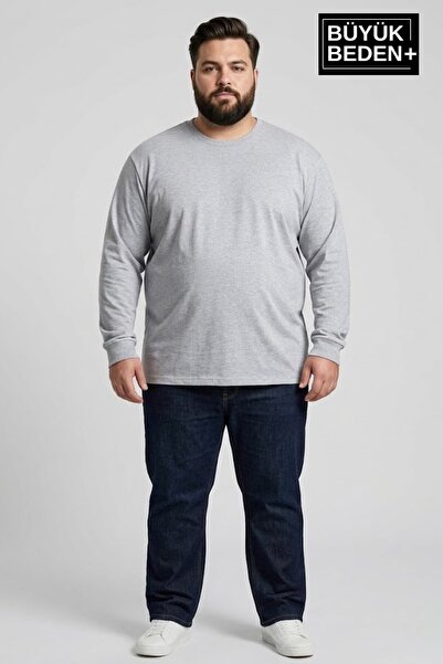 Süperlife Men's Large Size Long Sleeve 2 Thread Crew Neck T-Shirt Spr26Bts942