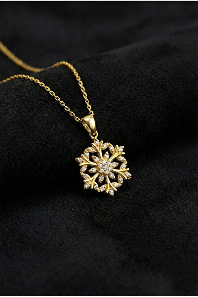 Roza Silver 925 Ayar Zirkon Taşlı Gold Kar Tanesi Gümüş Kolye