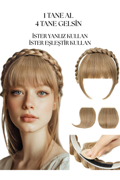 Braided Amber-Dark Yellow/Orange Four Piece, 7 Ways to Wear Headband, Crown Fringe Hairpiece Wigs