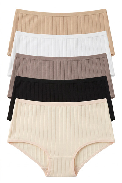 Nicoletta Women's Panties 5 Pack High Waist Cotton Lycra Ribbed Camisole Ribb...