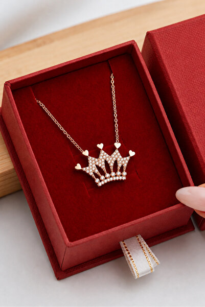 ÇEKİRDEK JEWELRY 925 Ayar Gümüş Taşlı Taç Kolye Zirkon Taşlı Zarif Kraliçe Ta...