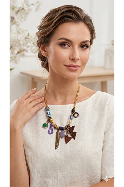 azra takı tasarım Handmade Authentic Bohemian, Leather Detailed, Short Women'...