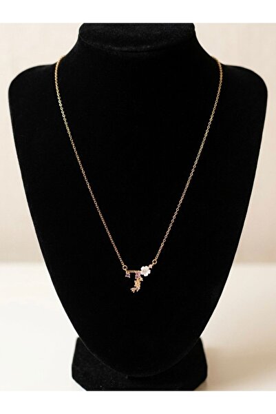 SEM STORE 316L Steel Gold Color t Letter Zircon Stone Flower Detail Necklace