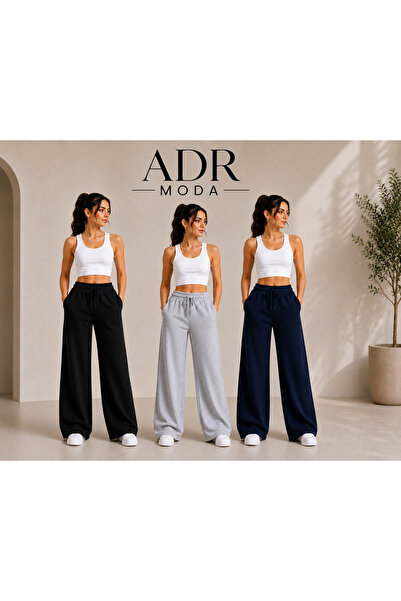 ADR MODA بنطلون رياضي واسع الساق من 3 قطع باللون الأسود والرمادي والأزرق الدا...