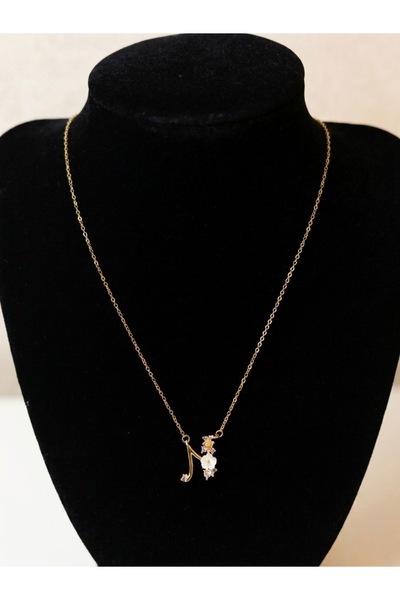 SEM STORE 316L ÇELİK GOLD RENK N HARF ZİRKON TAŞLI ÇİÇEK DETAYLI KOLYE