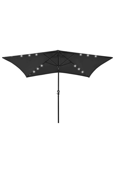 Concept Umbrelă de soare cu stâlp din oțel & LED-uri, negru, 2x3 m