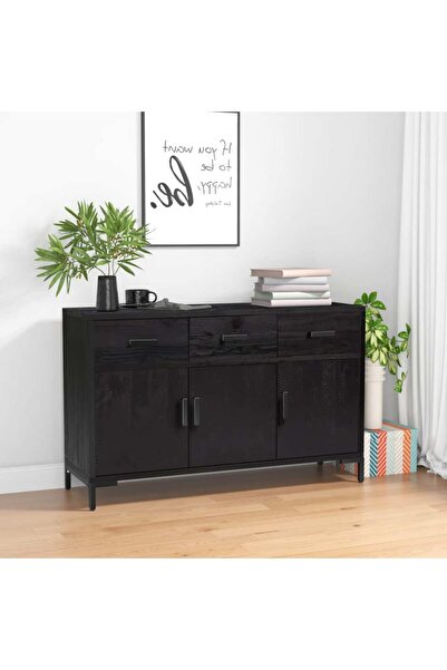 Concept Servantă, negru, 110x35x70 cm, lemn masiv de pin reciclat