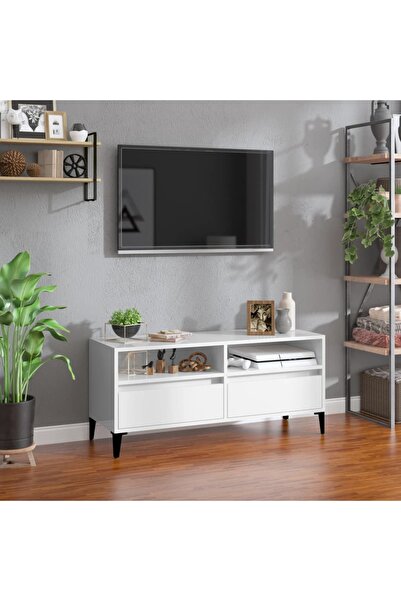 Concept Comodă TV, alb extralucios, 100x34,5x44,5 cm, lemn prelucrat