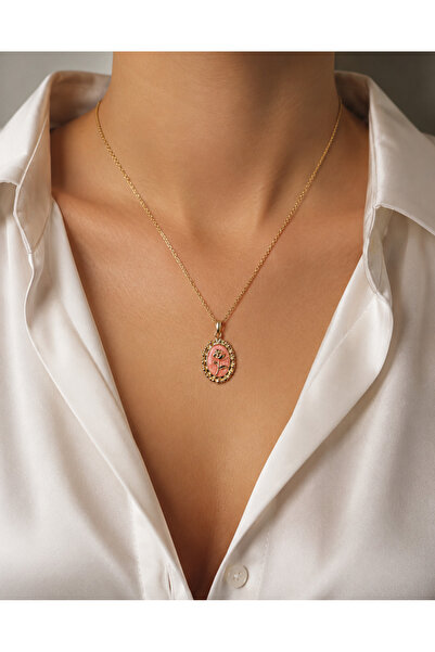 Gold Color Enameled Rose Necklace