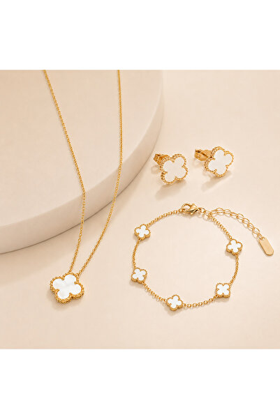 OEM Set de Bijuterii Luxury cu Trifoi, Cadoul Perfect, Alb + Cutie Premium
