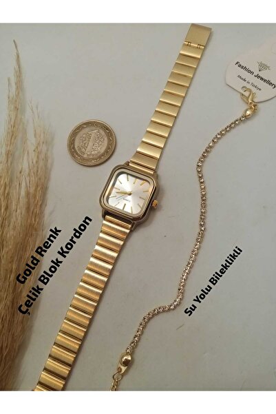 Brality New Fashion Vintage, Gold Color Steel Block Cord, Gold Color Square D...
