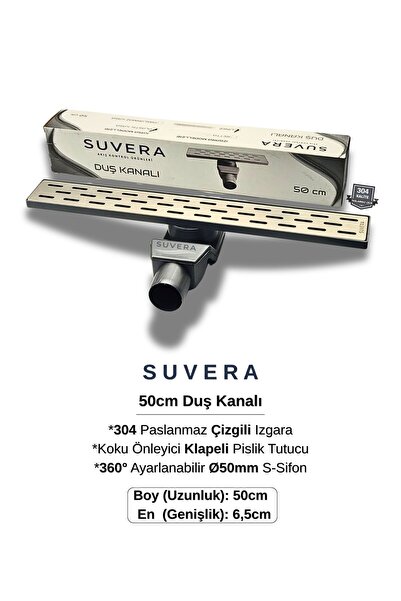 Suvera 50cm Paslanmaz Izgaralı Koku Önleyici Klapeli Duş Kanalı Takımı – Ø50 ...