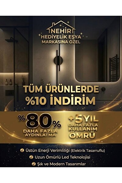 NEHİR HEDİYELİK EŞYA NEHİR Modern Siyah Dekoratif Günışığı Ledli Aplik