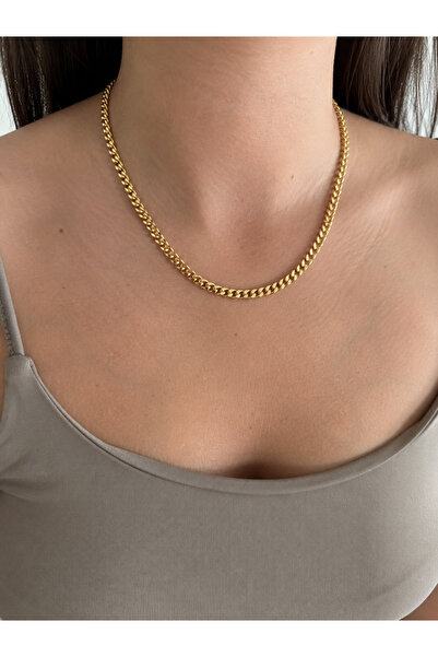 LEROSY CO. Cuban Link Zincir Kolye Gold Çelik Kadın | Minimal İnce Zincir Kolye