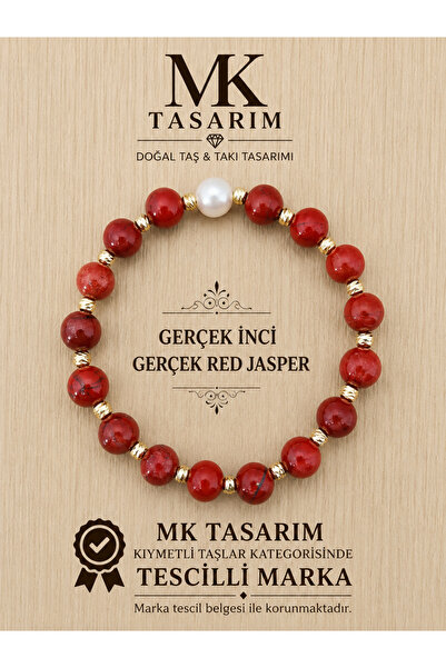 MK tasarım Real pearl red jasper stone bracelet mk.7000.812- comfort-calm-ene...