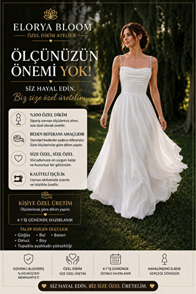 Elorya Bloom ÖZEL DİKİM TAŞ ASKI DETAYLI ŞİFON NİKAH ELBİSESİ VERA
