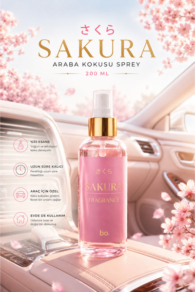 Bo Essences Sakura Sprey Araba / Ev Oda Kokusu 200 ml – Japon Kiraz Çiçeği – ...