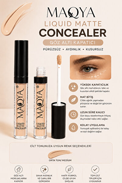 MAQYA Cosmetics Liquid Matte Concealer Göz Altı Kapatıcı Yüksek Kapatıcılık M...