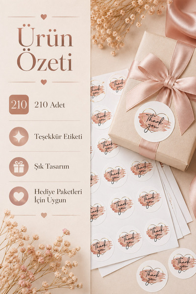 cabuk baskı Sticker Kuşe (3.8X3.8CM) Thank You- Kalp