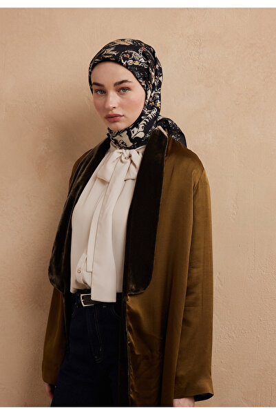 Freshscarfs Μαύρο φλοράλ μαντήλι από βαμβάκι και μετάξι με σχέδιο Paisley