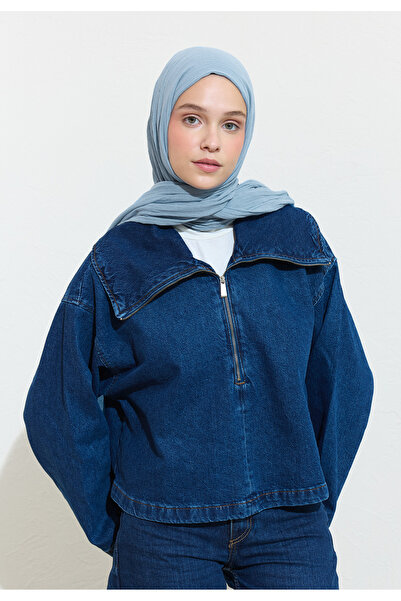 Freshscarfs Pamuklu Keten Şal Blue Boba Milk