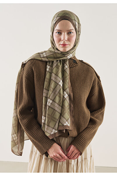 Freshscarfs Șal din ramie cu model în carouri maro