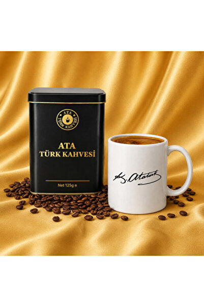 ATA TÜRKKAHVESİ İmzalı Kupa + 125g. Ata Türk Kahvesi Metal Kutu