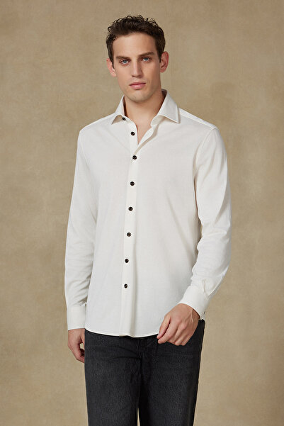 Abbate Florence Woven Rayon Blended Comfort Fit White Classic Collar Men's Pl...