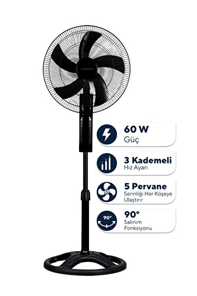 KUMTEL KTF-395 Siyah 18 İnç Ayaklı Vantilatör 60 W, 5 Pervaneli, 3 Kademeli, ...