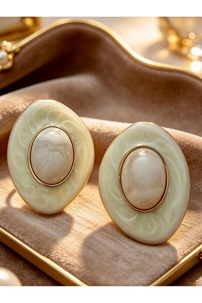 ayoljewelry Gold Framed Vintage White Steel Earrings