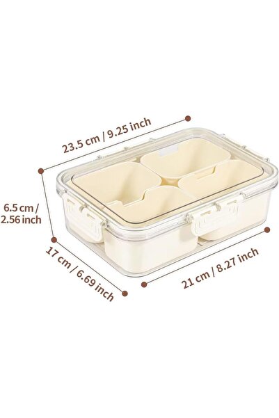 Arabest Divided Clear Snack Serving Tray with Lid & Handle, 4-Compartment Sna...