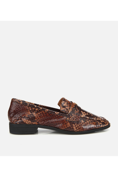 Hotiç Women's Leather Brown Snake Pattern Classic Loafer