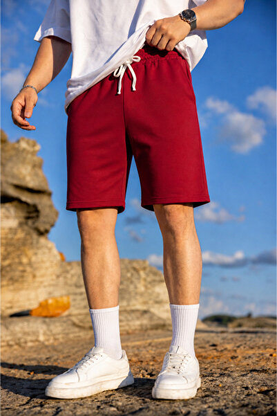 COMBİNE MİCHAİL Erkek Pamuklu Casual Cepli Bol Bordo Şort