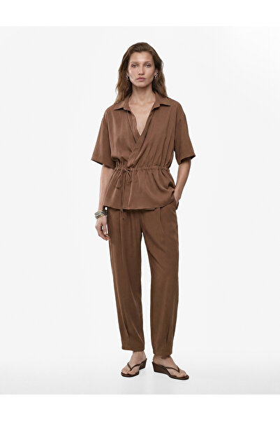 Koton Viscose Fabric Regular Waist Comfortable Fit Pleated Balloon Pants