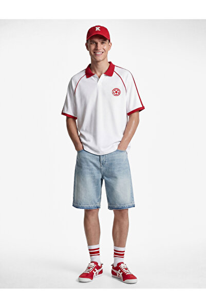Koton Regular Fit Renk Kontrastlı Polo Yaka Kısa Reglan Kol Baskılı 2026 Düny...