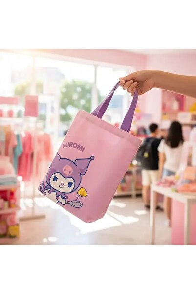Miniso Sanrio Lisanslı Kuromi Bez Alışveriş Çantası 29x32 Cm