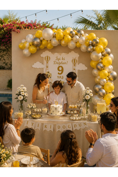 Parti dolabı 50 Yellow White Silver Metallic Balloons and 2.5 Meters Balloon ...