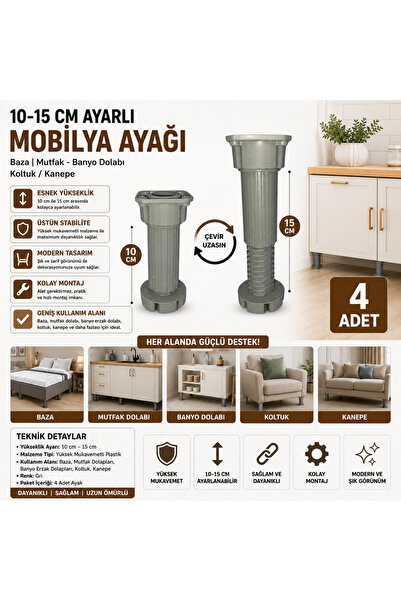yusa stores Picior de mobilier reglabil de 10-15 cm |   Baza, dulap de bucătă...