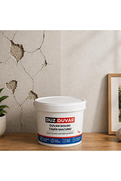 NZB 1 Kg Duvar Tamir Dolgu Macunu Zemin Alçı Sıva Derin Boşluk Doldurucu Çatlak Onarıcı Giderici 1000 Gr