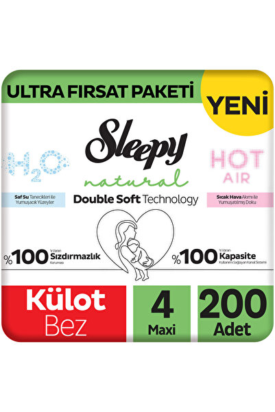 Sleepy Natural Double Soft Ultra Fırsat Paketi Külot Bez 4 Numara Maxi 200 Adet