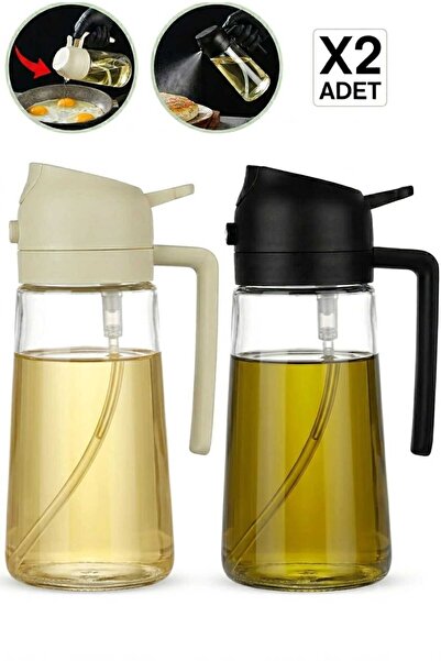 Funny Life 2 ADET ÇİFT Fonksiyonlu Cam Yağdanlık 450ml Zeytinyağı Sıvıyağ Şiş...