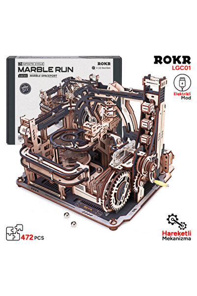 ROKR LGC01 Marble Spaceport Marble Run DIY Minyatür Maket Model Seti Ahşap 3D...
