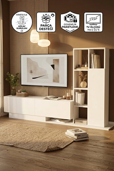 Yurupa Forte Tv Ünitesi Kapaklı Kitaplık Raf Beyaz FOR1-W
